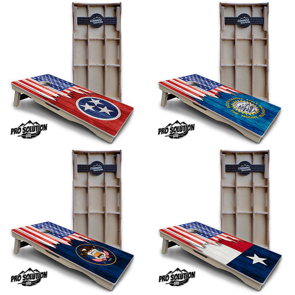 Pro Solution Lite - State Flag Designs South Dakota to Wyoming - Professional Tournament Cornhole Boards 3/4" Baltic Birch - Zero Bounce Zero Movement Vertical Interlocking Braces for Extra Weight & Stability +Double Thick Legs +Airmail Blocker