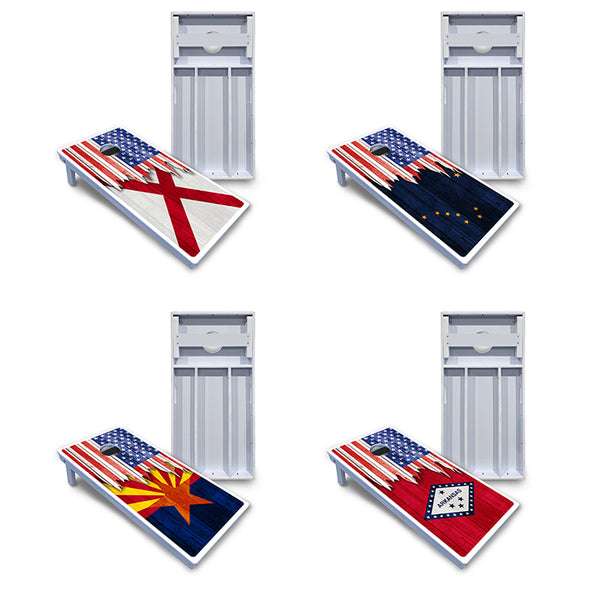 Waterproof - State Flag Designs Alabama to Georgia - All Weather Boards "Outdoor Solution" 18mm(3/4")Direct UV Printed - Regulation 2' by 4' Cornhole Boards (Set of 2 Boards) Double Thick Legs, with Leg Brace & Dual Support Braces!