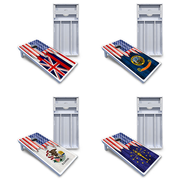 Waterproof - State Flag Designs Hawaii to Maryland - All Weather Boards "Outdoor Solution" 18mm(3/4")Direct UV Printed - Regulation 2' by 4' Cornhole Boards (Set of 2 Boards) Double Thick Legs, with Leg Brace & Dual Support Braces!