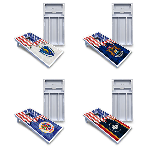 Waterproof - State Flag Designs Massachusetts to New Jersey - All Weather Boards "Outdoor Solution" 18mm(3/4")Direct UV Printed - Regulation 2' by 4' Cornhole Boards (Set of 2 Boards) Double Thick Legs, with Leg Brace & Dual Support Braces!