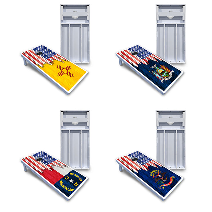 Waterproof - State Flag Designs New Mexico to South Carolina - All Weather Boards "Outdoor Solution" 18mm(3/4")Direct UV Printed - Regulation 2' by 4' Cornhole Boards (Set of 2 Boards) Double Thick Legs, with Leg Brace & Dual Support Braces!