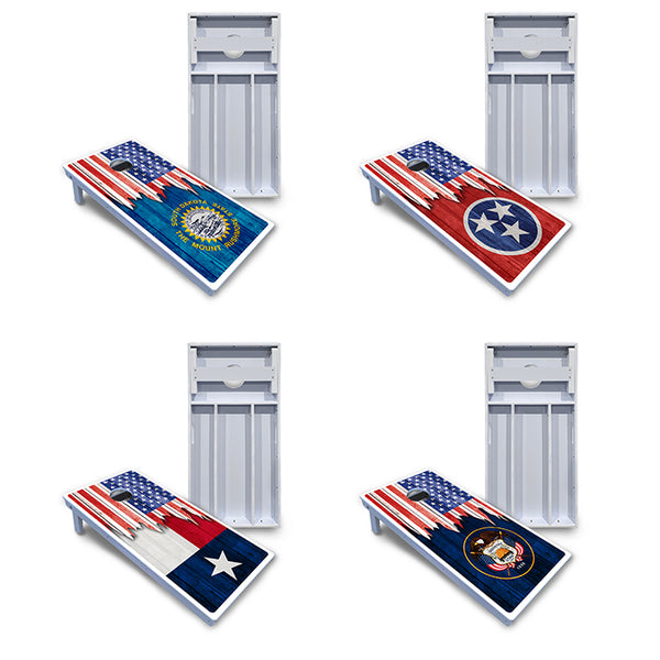 Waterproof - State Flag Designs South Dakota to Wyoming - All Weather Boards "Outdoor Solution" 18mm(3/4")Direct UV Printed - Regulation 2' by 4' Cornhole Boards (Set of 2 Boards) Double Thick Legs, with Leg Brace & Dual Support Braces!