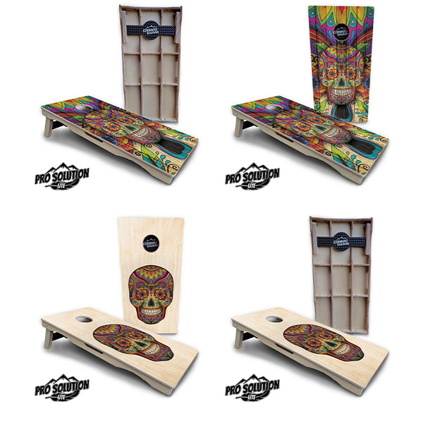 Pro Solution Lite - Sugar Skull Design Options - Professional Tournament Cornhole Boards 3/4" Baltic Birch - Zero Bounce Zero Movement Vertical Interlocking Braces for Extra Weight & Stability +Double Thick Legs +Airmail Blocker