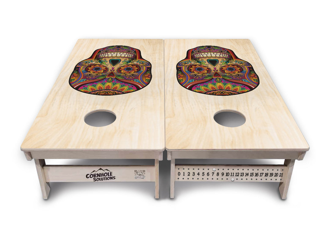 Sugar Skull Cornhole Boards - Professional Tournament Series - Natural