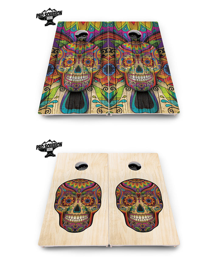 Pro Solution Elite - Sugar Skull Design Options - Professional Tournament Cornhole Boards 3/4" Baltic Birch - Zero Bounce Zero Movement Vertical Interlocking Braces for Extra Weight & Stability +Double Thick Legs +Airmail Blocker