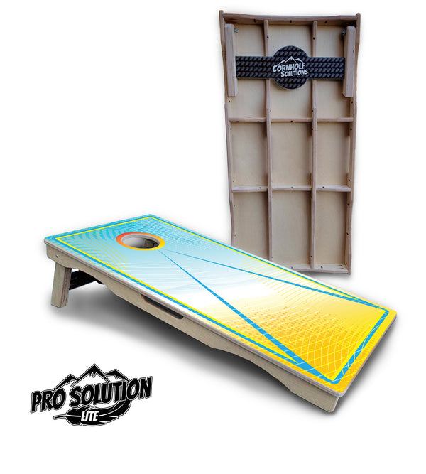 Pro Solution Lite - Summer Gradient No Logo - Professional Tournament Cornhole Boards 3/4" Baltic Birch - Zero Bounce Zero Movement Vertical Interlocking Braces for Extra Weight & Stability +Double Thick Legs +Airmail Blocker