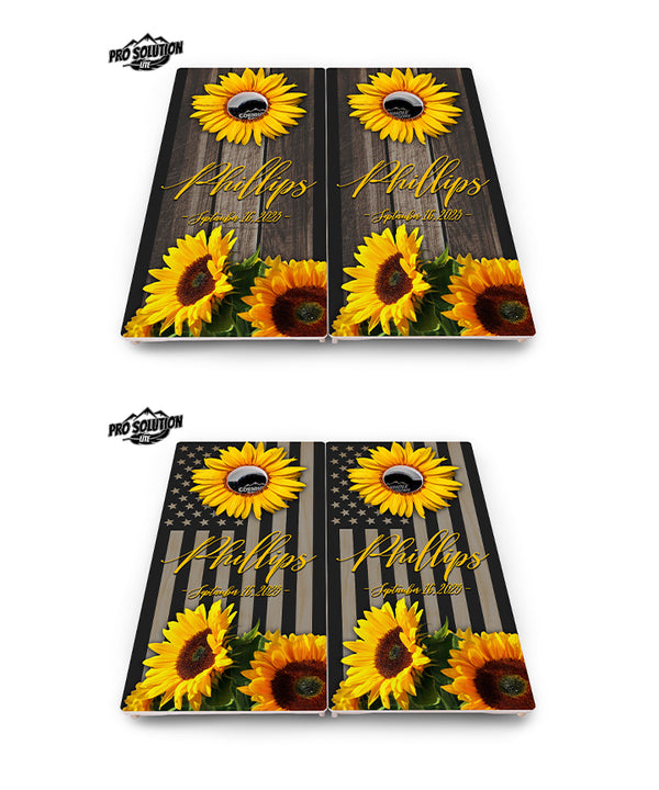 Pro Solution Lite - Custom Sunflower Flag Design - Professional Tournament Cornhole Boards 3/4" Baltic Birch - Zero Bounce Zero Movement Vertical Interlocking Braces for Extra Weight & Stability +Double Thick Legs +Airmail Blocker