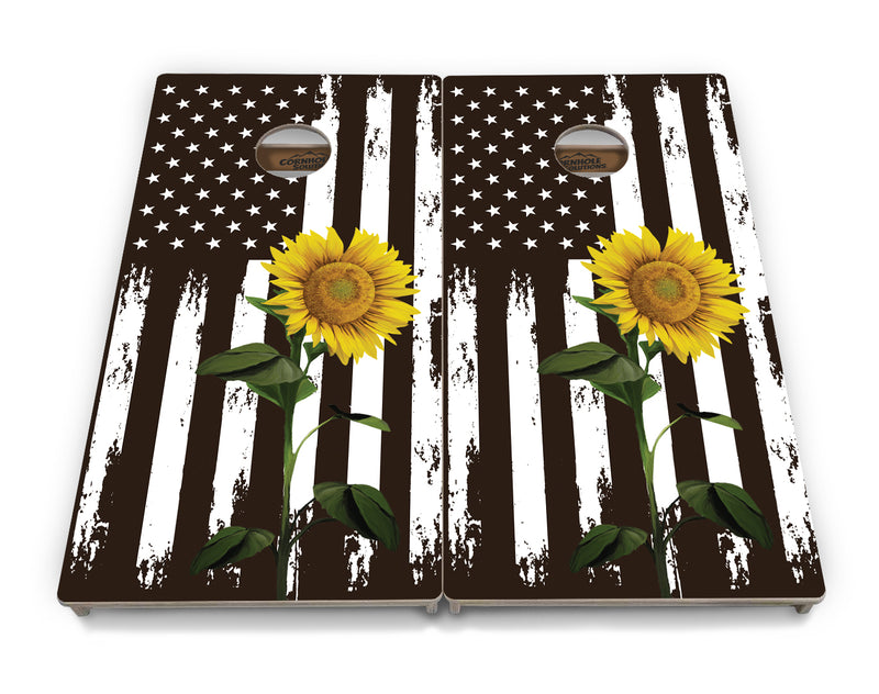 Tournament Boards - Sunflower Flag Design - Professional Tournament 2'x4' Regulation Cornhole Set - 3/4″ Baltic Birch - UV Direct Print + UV Clear Coat