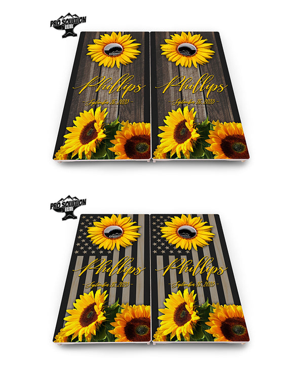 Pro Solution Elite - Sunflower Design Options - Professional Tournament Cornhole Boards 3/4" Baltic Birch - Zero Bounce Zero Movement Vertical Interlocking Braces for Extra Weight & Stability +Double Thick Legs +Airmail Blocker