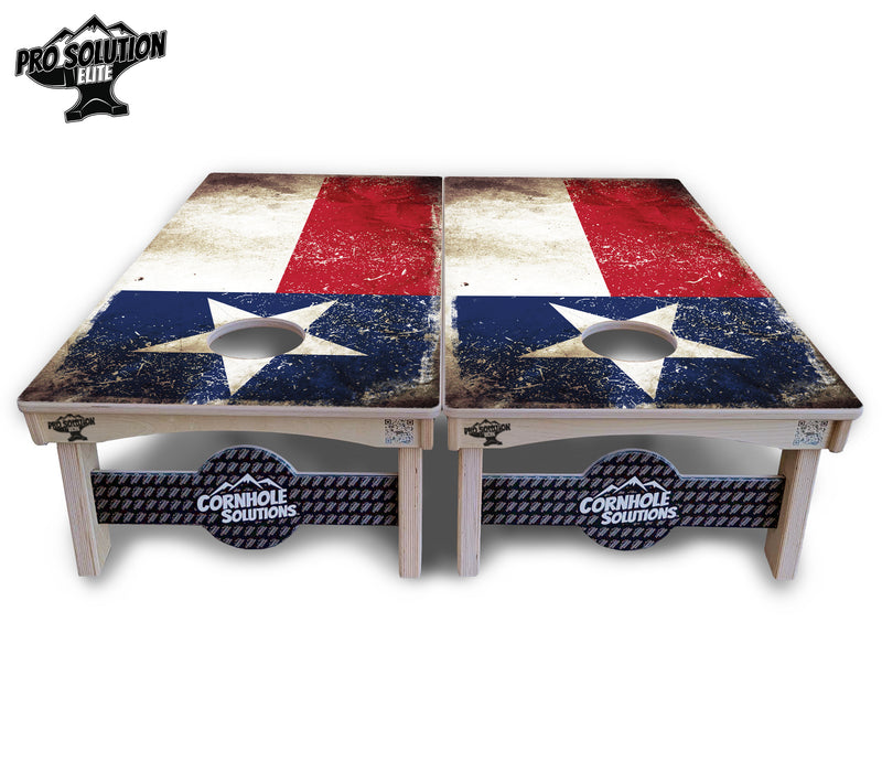 Pro Solution Elite - Texas Distressed Flag - Professional Tournament Cornhole Boards 3/4" Baltic Birch - Zero Bounce Zero Movement Vertical Interlocking Braces for Extra Weight & Stability +Double Thick Legs +Airmail Blocker