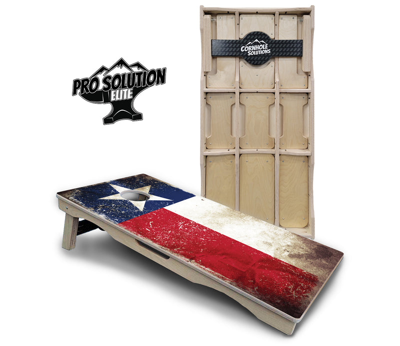 Pro Solution Elite - Texas Distressed Flag - Professional Tournament Cornhole Boards 3/4" Baltic Birch - Zero Bounce Zero Movement Vertical Interlocking Braces for Extra Weight & Stability +Double Thick Legs +Airmail Blocker