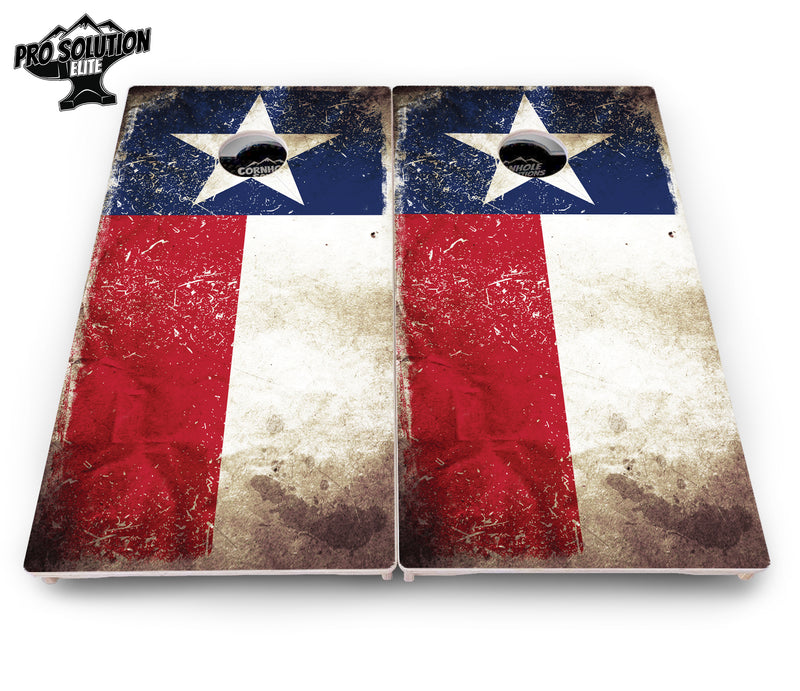 Pro Solution Elite - Texas Distressed Flag - Professional Tournament Cornhole Boards 3/4" Baltic Birch - Zero Bounce Zero Movement Vertical Interlocking Braces for Extra Weight & Stability +Double Thick Legs +Airmail Blocker