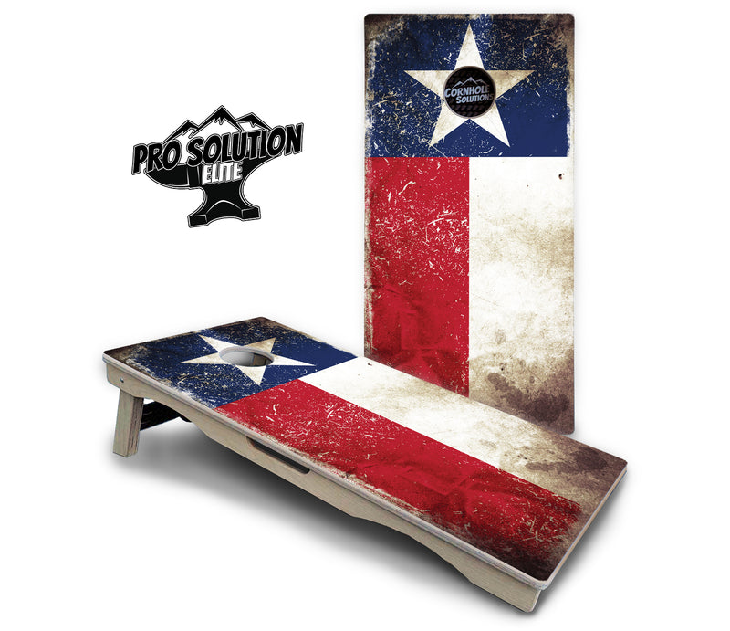 Pro Solution Elite - Texas Distressed Flag - Professional Tournament Cornhole Boards 3/4" Baltic Birch - Zero Bounce Zero Movement Vertical Interlocking Braces for Extra Weight & Stability +Double Thick Legs +Airmail Blocker