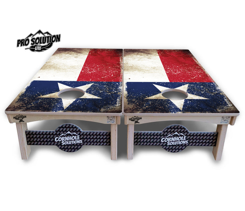 Pro Solution Lite - Texas Distressed Flag - Professional Tournament Cornhole Boards 3/4" Baltic Birch - Zero Bounce Zero Movement Vertical Interlocking Braces for Extra Weight & Stability +Double Thick Legs +Airmail Blocker