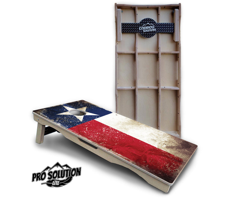 Pro Solution Lite - Texas Distressed Flag - Professional Tournament Cornhole Boards 3/4" Baltic Birch - Zero Bounce Zero Movement Vertical Interlocking Braces for Extra Weight & Stability +Double Thick Legs +Airmail Blocker