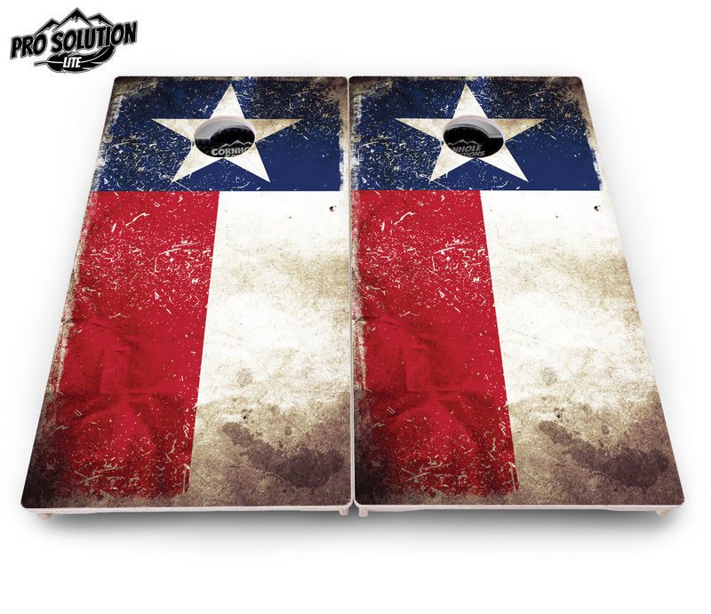 Pro Solution Lite - Texas Distressed Flag - Professional Tournament Cornhole Boards 3/4" Baltic Birch - Zero Bounce Zero Movement Vertical Interlocking Braces for Extra Weight & Stability +Double Thick Legs +Airmail Blocker