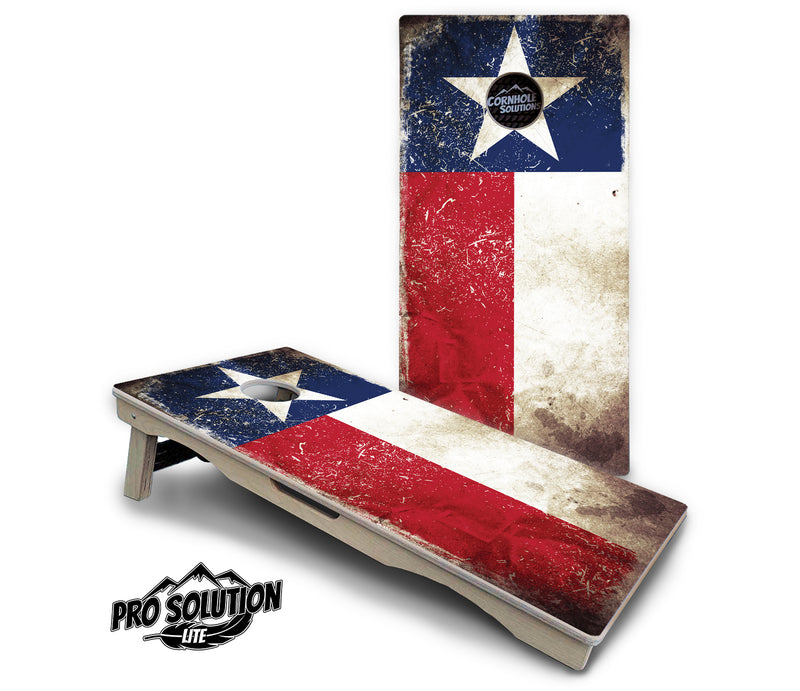 Pro Solution Lite - Texas Distressed Flag - Professional Tournament Cornhole Boards 3/4" Baltic Birch - Zero Bounce Zero Movement Vertical Interlocking Braces for Extra Weight & Stability +Double Thick Legs +Airmail Blocker