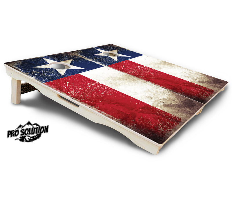 Pro Solution Lite - Texas Distressed Flag - Professional Tournament Cornhole Boards 3/4" Baltic Birch - Zero Bounce Zero Movement Vertical Interlocking Braces for Extra Weight & Stability +Double Thick Legs +Airmail Blocker