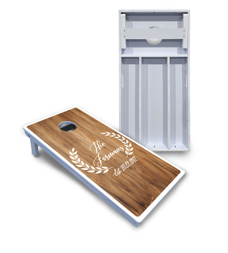 Waterproof - Laurel Design - All Weather Boards "Outdoor Solution" 18mm(3/4")Direct UV Printed - Regulation 2' by 4' Cornhole Boards (Set of 2 Boards) Double Thick Legs, with Leg Brace & Dual Support Braces!