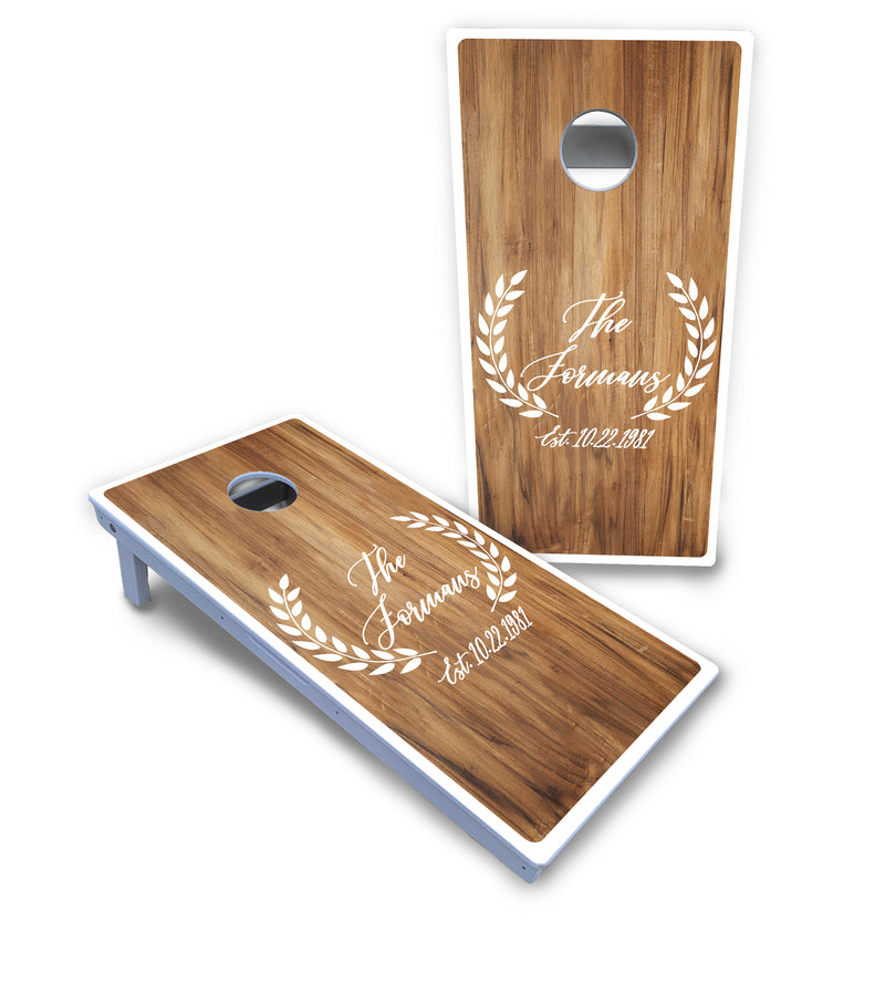 Waterproof - Laurel Design - All Weather Boards "Outdoor Solution" 18mm(3/4")Direct UV Printed - Regulation 2' by 4' Cornhole Boards (Set of 2 Boards) Double Thick Legs, with Leg Brace & Dual Support Braces!