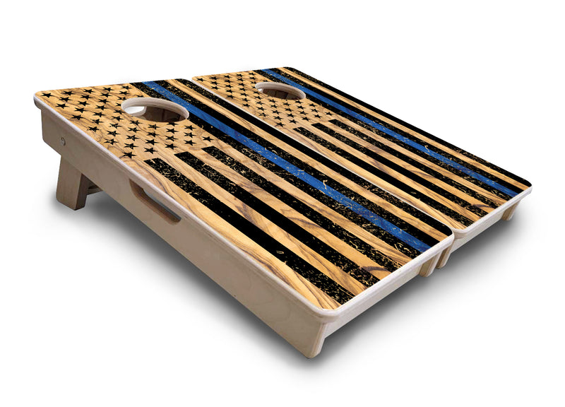 Mini 12" by 24" Cornhole Boards - 4" holes - Thin Blue Line Light Wood Design - 18mm(3/4″) Baltic Birch