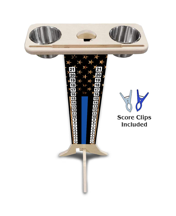 Scoring Solution - Thin Blue Line Design (2 Stainless Steel Cups & 2 Clips Included per Stand) 18mm(3/4″) Baltic Birch!