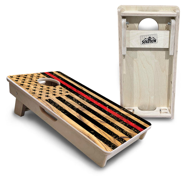 Mini 12" by 24" Cornhole Boards - 4" holes - Thin Red Line Light Wood Design - 18mm(3/4″) Baltic Birch