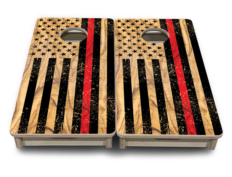 Mini 12" by 24" Cornhole Boards - 4" holes - Thin Red Line Light Wood Design - 18mm(3/4″) Baltic Birch