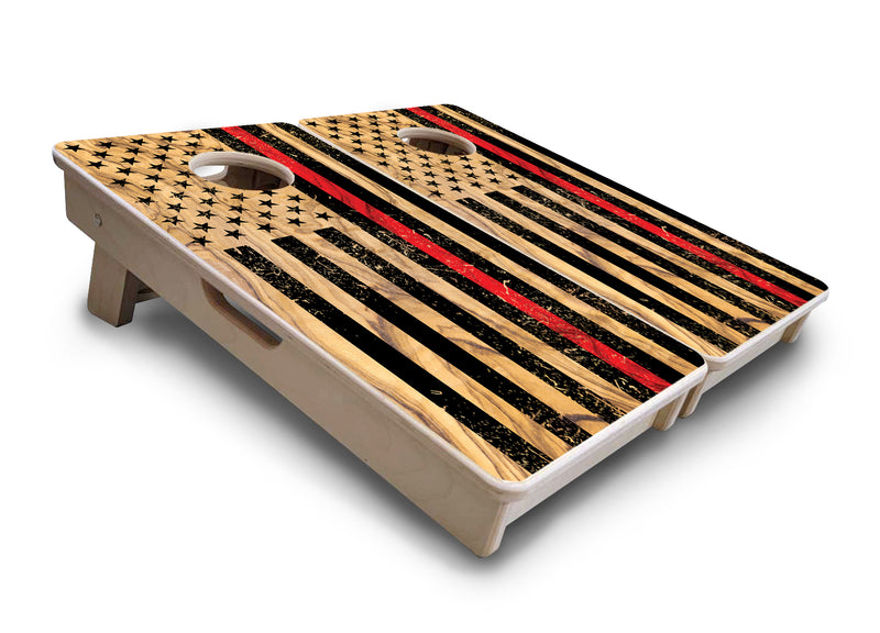 Mini 12" by 24" Cornhole Boards - 4" holes - Thin Red Line Light Wood Design - 18mm(3/4″) Baltic Birch