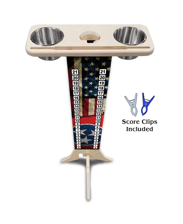 Scoring Solution - TN USA Flag Design (2 Stainless Steel Cups & 2 Clips Included per Stand) 18mm(3/4″) Baltic Birch!
