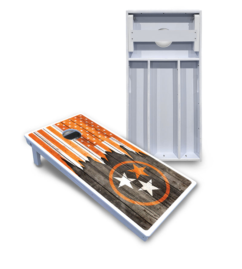 Waterproof - TN/USA Orange Flag - All Weather Boards "Outdoor Solution" 18mm(3/4")Direct UV Printed - Regulation 2' by 4' Cornhole Boards (Set of 2 Boards) Double Thick Legs, with Leg Brace & Dual Support Braces!