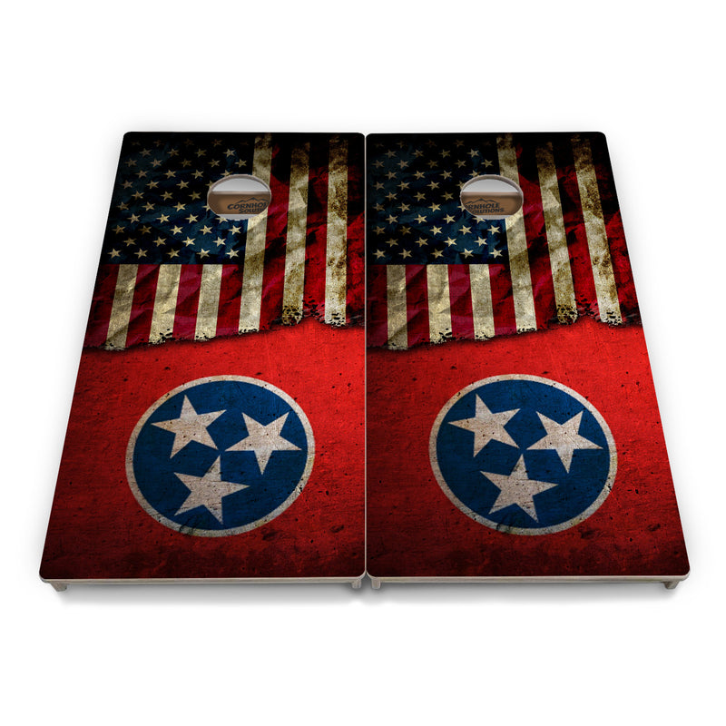 Tournament Boards - TN/USA Red Flag - Professional Tournament 2'x4' Regulation Cornhole Set - 3/4″ Baltic Birch + UV Direct Print + UV Clear Coat