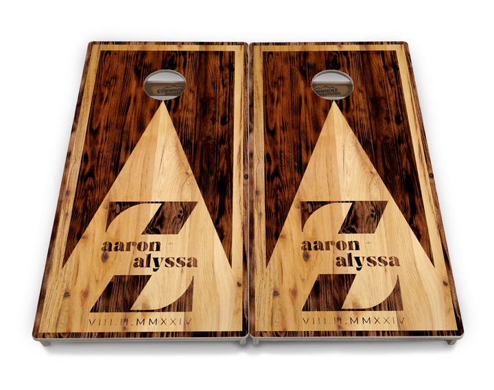 Complete Tournament Cornhole Bundle - Boards, Custom Bags & Carrying Case - Custom Wood Triangle Logo