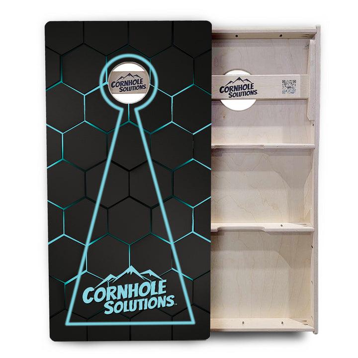 Glow Hole Black Backgound Cornhole Boards - Professional Tournament Series