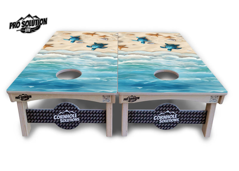 Pro Solution Elite - Turtle on Beach - Professional Tournament Cornhole Boards 3/4" Baltic Birch - Zero Bounce Zero Movement Vertical Interlocking Braces for Extra Weight & Stability +Double Thick Legs +Airmail Blocker