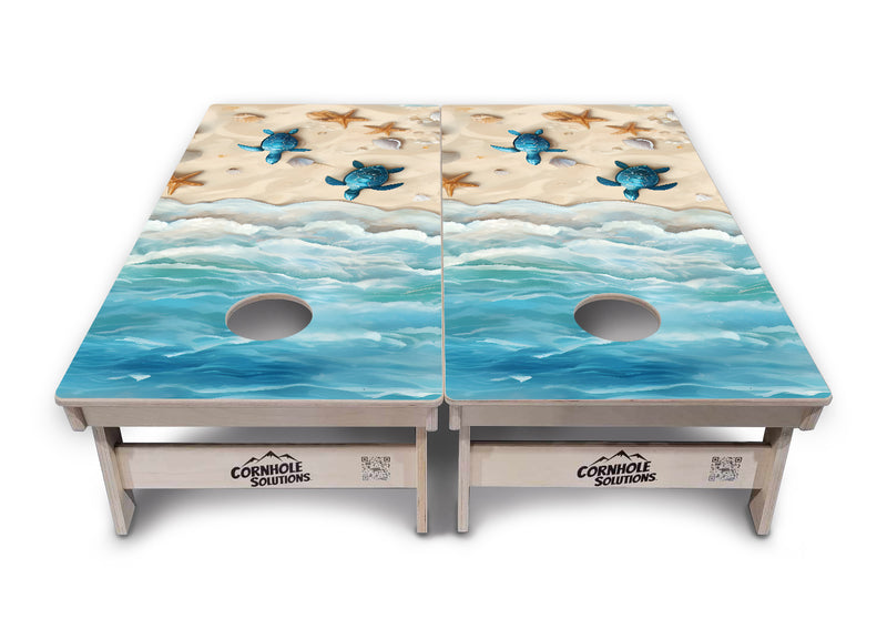 Tournament Boards - Sea Turtle Beach Scene - Professional Tournament 2'x4' Regulation Cornhole Set - 3/4″ Baltic Birch + UV Direct Print + UV Clear Coat