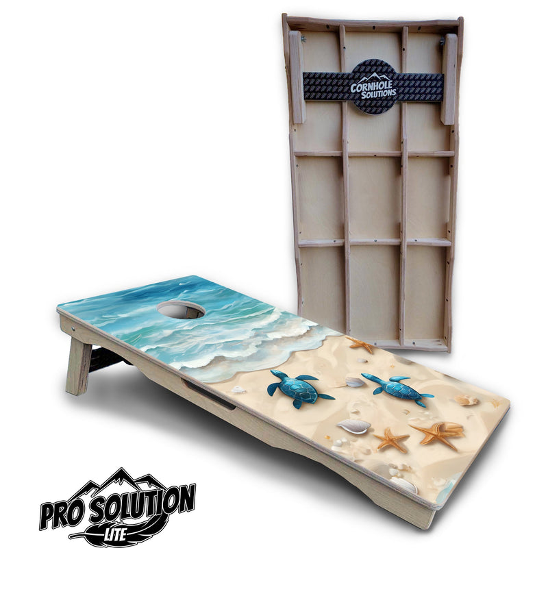 Pro Solution Elite - Turtle on Beach - Professional Tournament Cornhole Boards 3/4" Baltic Birch - Zero Bounce Zero Movement Vertical Interlocking Braces for Extra Weight & Stability +Double Thick Legs +Airmail Blocker