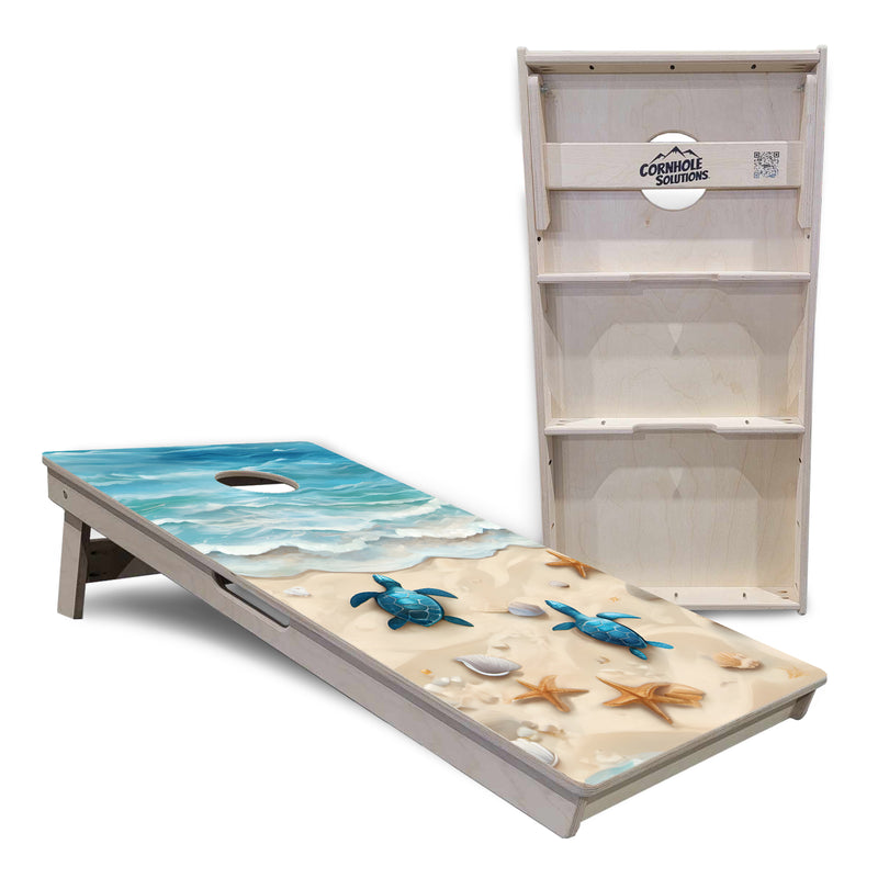 Tournament Boards - Sea Turtle Beach Scene - Professional Tournament 2'x4' Regulation Cornhole Set - 3/4″ Baltic Birch + UV Direct Print + UV Clear Coat