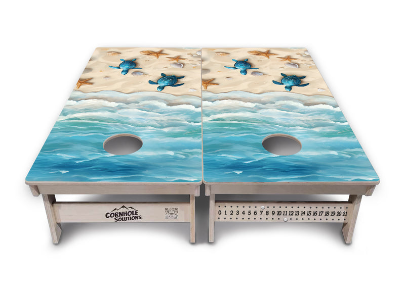 Tournament Boards - Sea Turtle Beach Scene - Professional Tournament 2'x4' Regulation Cornhole Set - 3/4″ Baltic Birch + UV Direct Print + UV Clear Coat