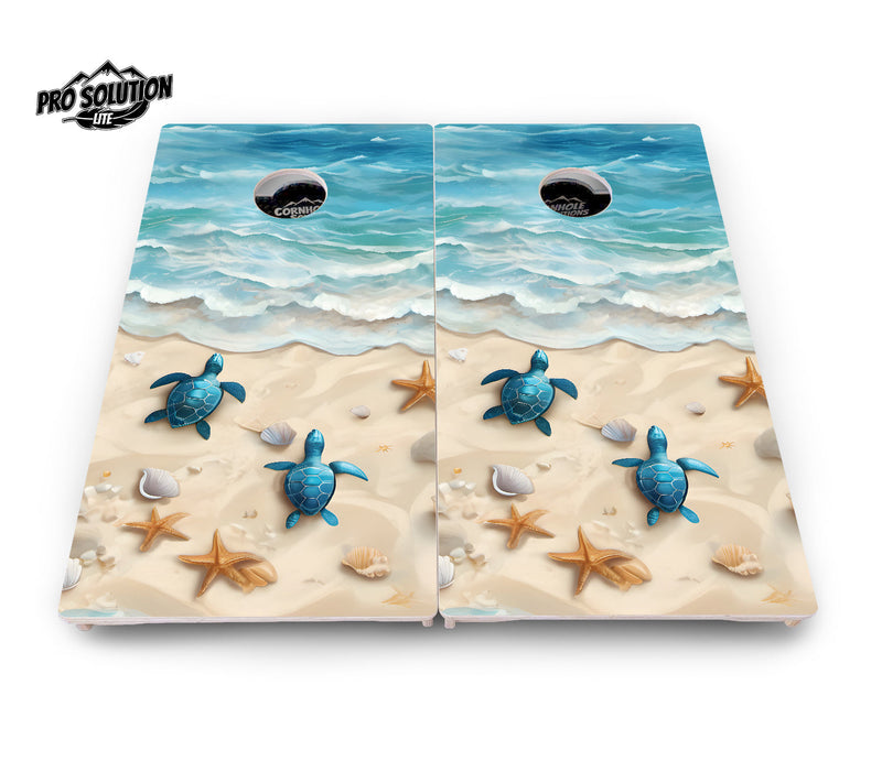 Pro Solution Elite - Turtle on Beach - Professional Tournament Cornhole Boards 3/4" Baltic Birch - Zero Bounce Zero Movement Vertical Interlocking Braces for Extra Weight & Stability +Double Thick Legs +Airmail Blocker