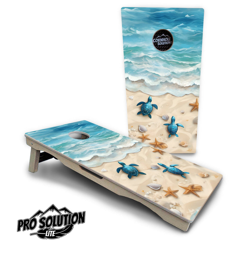 Pro Solution Elite - Turtle on Beach - Professional Tournament Cornhole Boards 3/4" Baltic Birch - Zero Bounce Zero Movement Vertical Interlocking Braces for Extra Weight & Stability +Double Thick Legs +Airmail Blocker