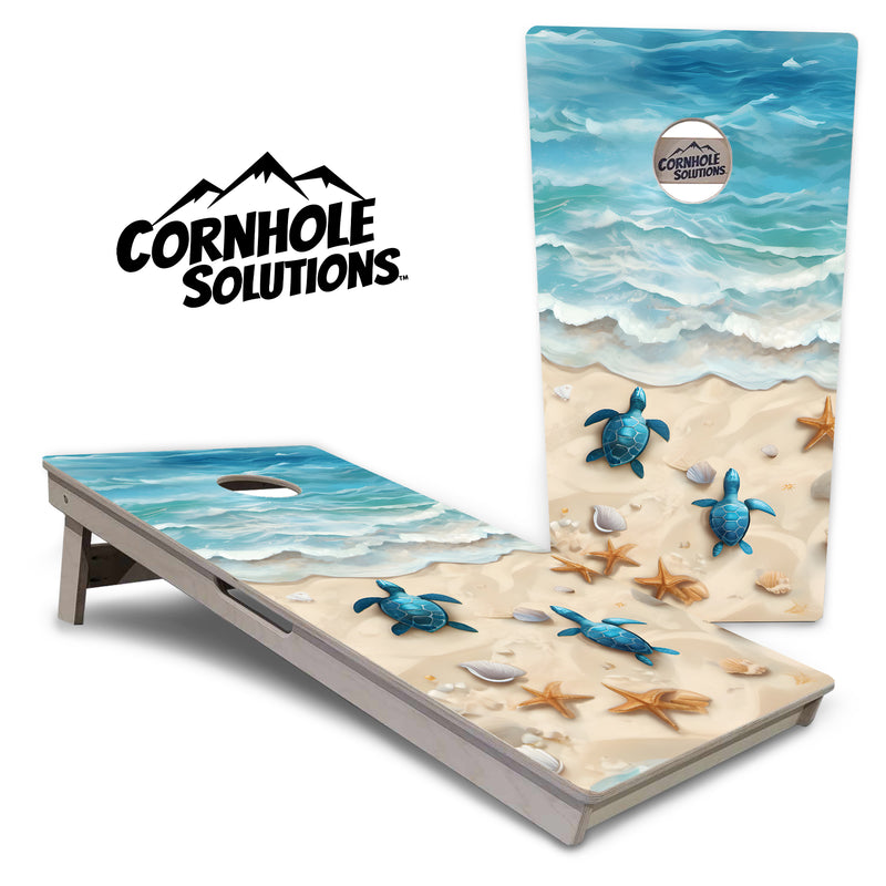 Tournament Boards - Sea Turtle Beach Scene - Professional Tournament 2'x4' Regulation Cornhole Set - 3/4″ Baltic Birch + UV Direct Print + UV Clear Coat