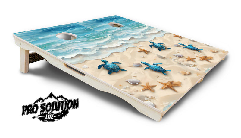 Pro Solution Elite - Turtle on Beach - Professional Tournament Cornhole Boards 3/4" Baltic Birch - Zero Bounce Zero Movement Vertical Interlocking Braces for Extra Weight & Stability +Double Thick Legs +Airmail Blocker