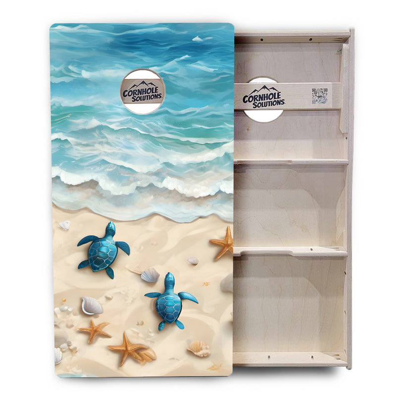 Tournament Boards - Sea Turtle Beach Scene - Professional Tournament 2'x4' Regulation Cornhole Set - 3/4″ Baltic Birch + UV Direct Print + UV Clear Coat