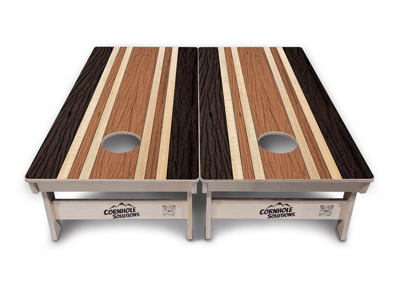 Tournament Boards - Brown Two Tone Stripes - Professional Tournament 2'x4' Regulation Cornhole Set - 3/4″ Baltic Birch + UV Direct Print + UV Clear Coat