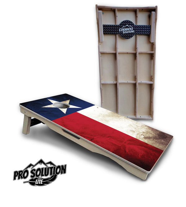 Pro Solution Lite - Texas Flag - Professional Tournament Cornhole Boards 3/4" Baltic Birch - Zero Bounce Zero Movement Vertical Interlocking Braces for Extra Weight & Stability +Double Thick Legs +Airmail Blocker