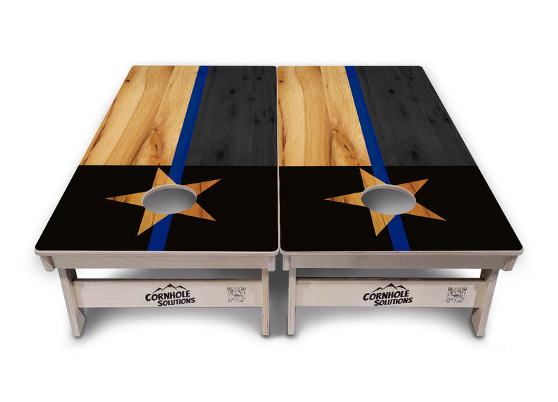 Texas Thin Blue Line Flag Design - Regulation 2' by 4' Tournament Cornhole Set - 18mm(3/4″) Baltic Birch