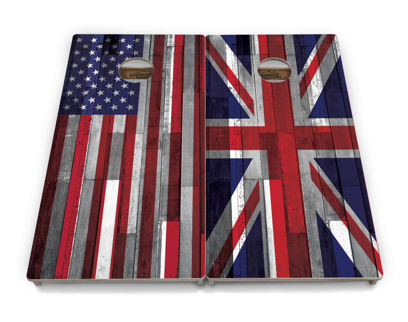 Tournament Boards - USA & Union Jack Flag Design - Professional Tournament 2'x4' Regulation Cornhole Set - 3/4″ Baltic Birch - UV Direct Print + UV Clear Coat