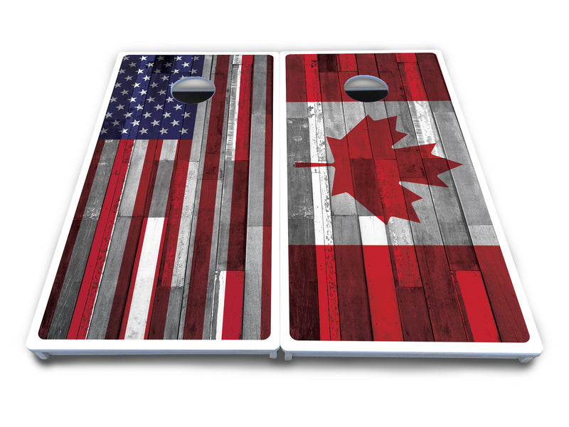 Waterproof - USA / Canada / Union Jack Plank Flag Design Options - All Weather Boards "Outdoor Solution" 18mm(3/4")Direct UV Printed - Regulation 2' by 4' Cornhole Boards (Set of 2 Boards) Double Thick Legs, with Leg Brace & Dual Support Braces!