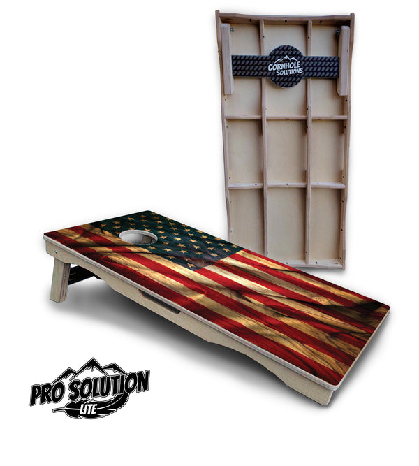 Pro Solution Lite - USA Wood Flag Color - Professional Tournament Cornhole Boards 3/4" Baltic Birch - Zero Bounce Zero Movement Vertical Interlocking Braces for Extra Weight & Stability +Double Thick Legs +Airmail Blocker
